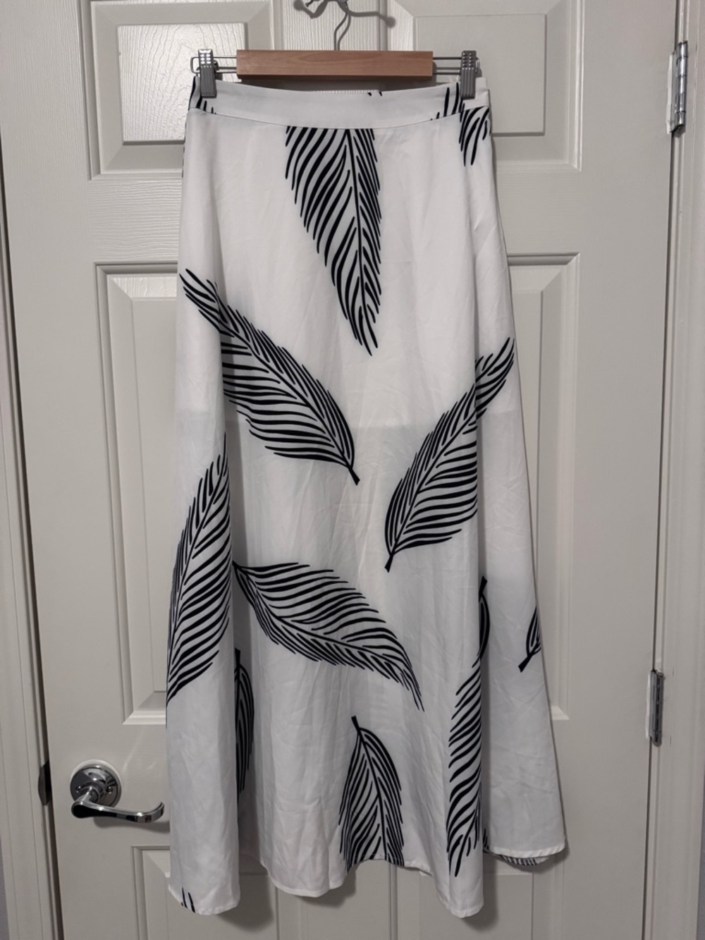 White Skirt with Black Leaf Print
